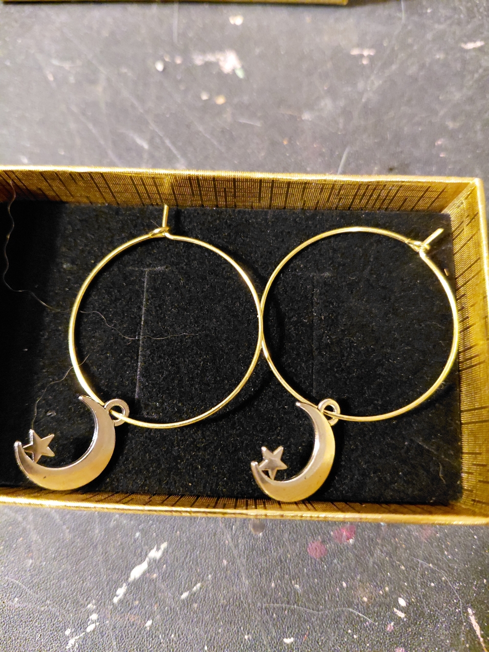 Gold Crescent Moon & Star Hoop Earrings for Women